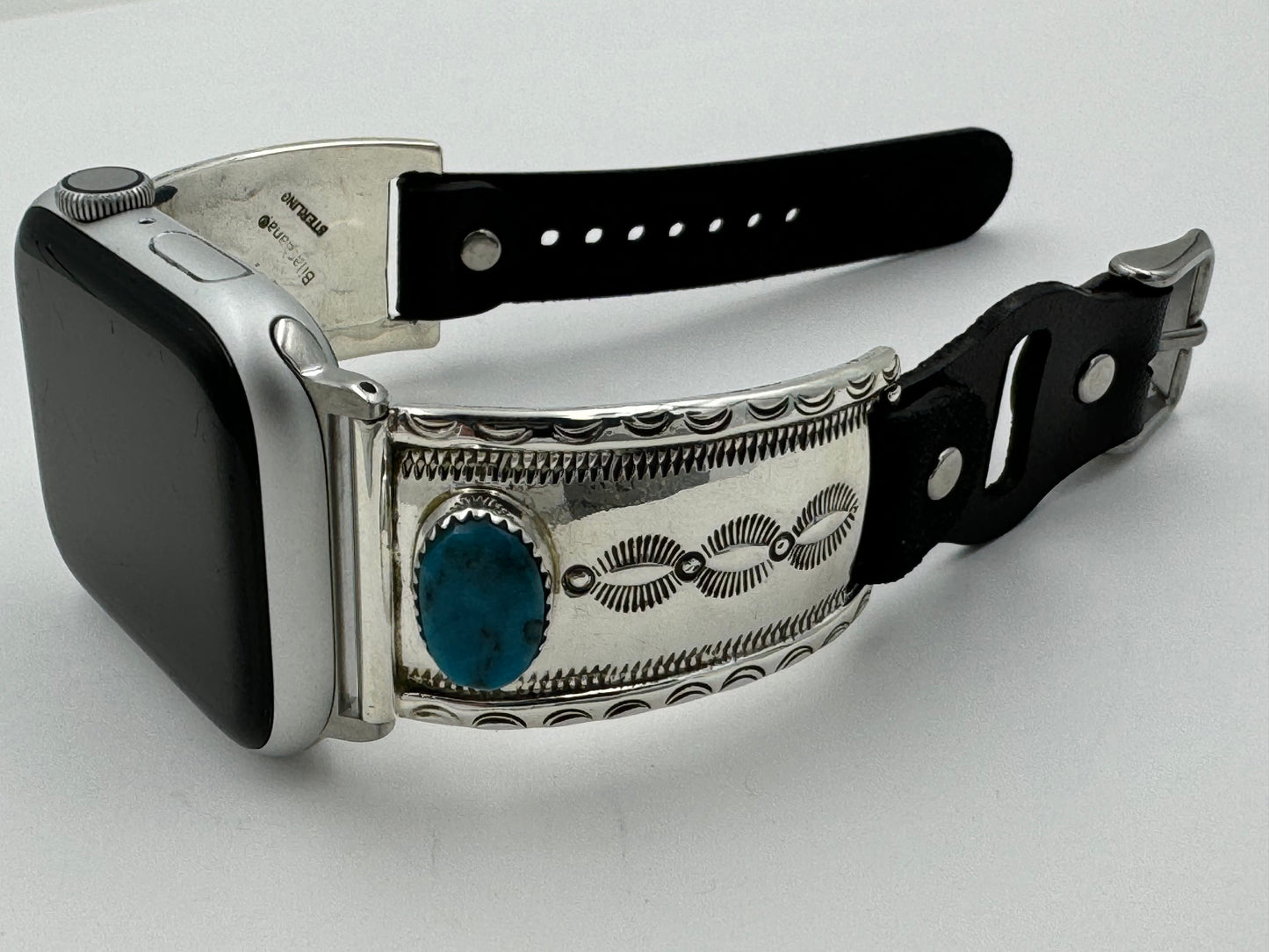 Nelson Morgan 42/44/45mm Unisex Stamped Sterling Silver and Turquoise and #9