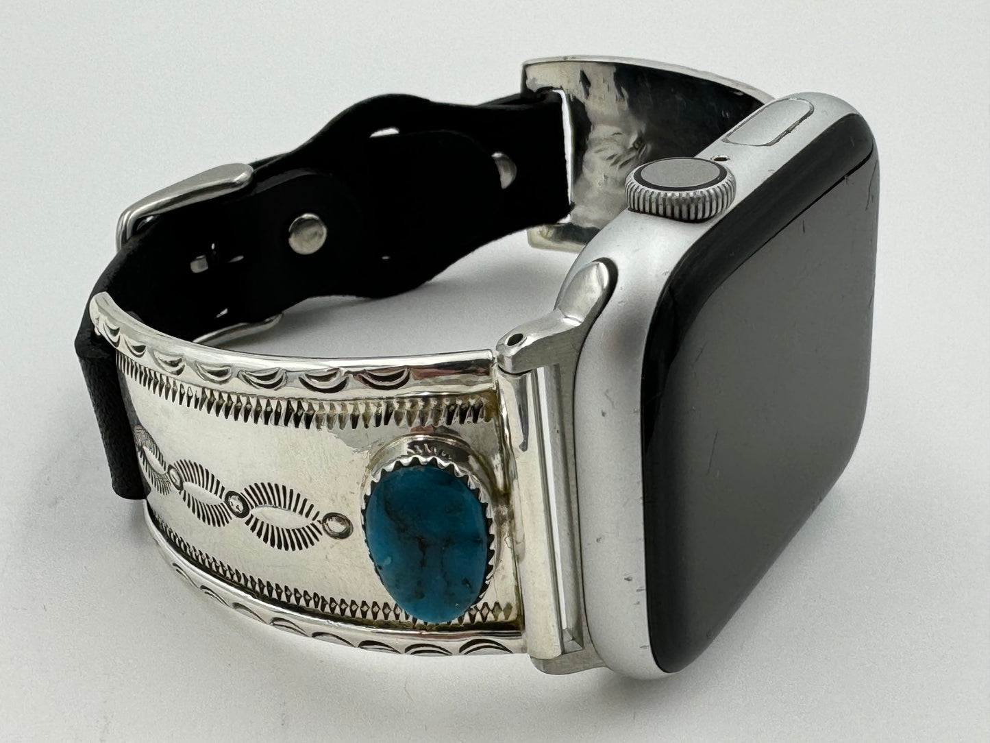 Nelson Morgan 42/44/45mm Unisex Stamped Sterling Silver and Turquoise and #9