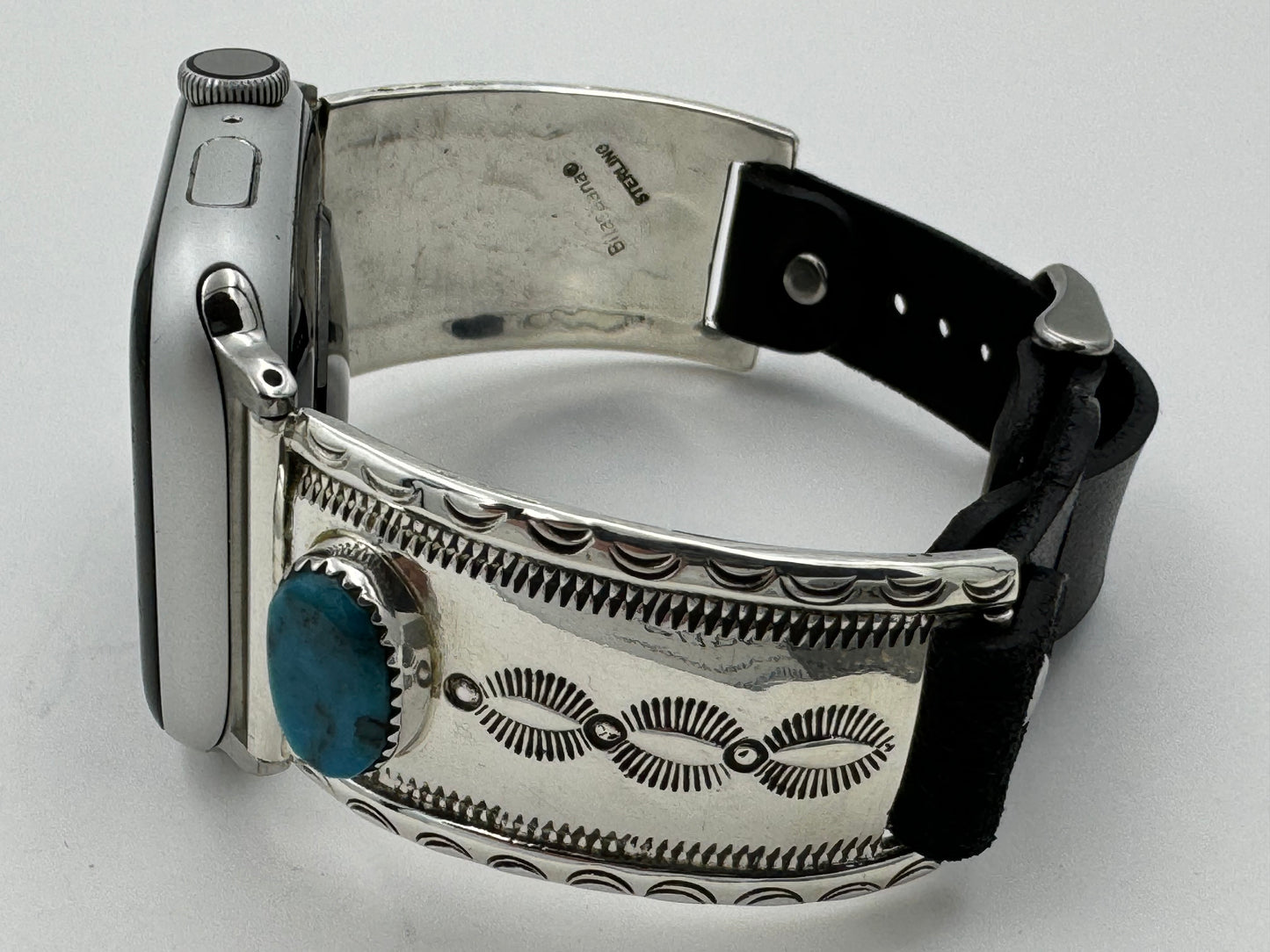 Nelson Morgan 42/44/45mm Unisex Stamped Sterling Silver and Turquoise and #9