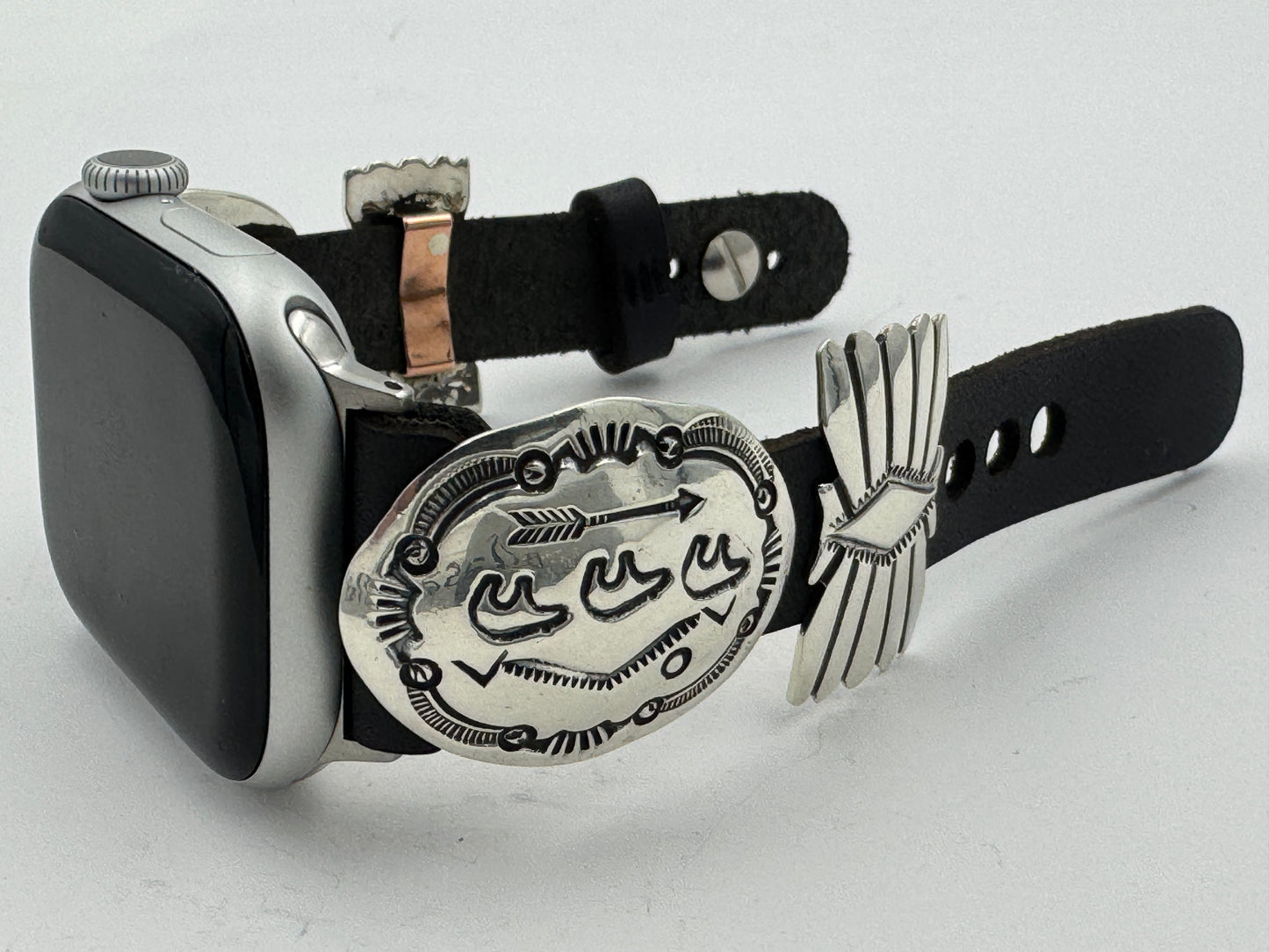 Jeanette Dale 38/40/41mm Sterling Silver Concho Leather Apple Watch Band (3 Bears) #6