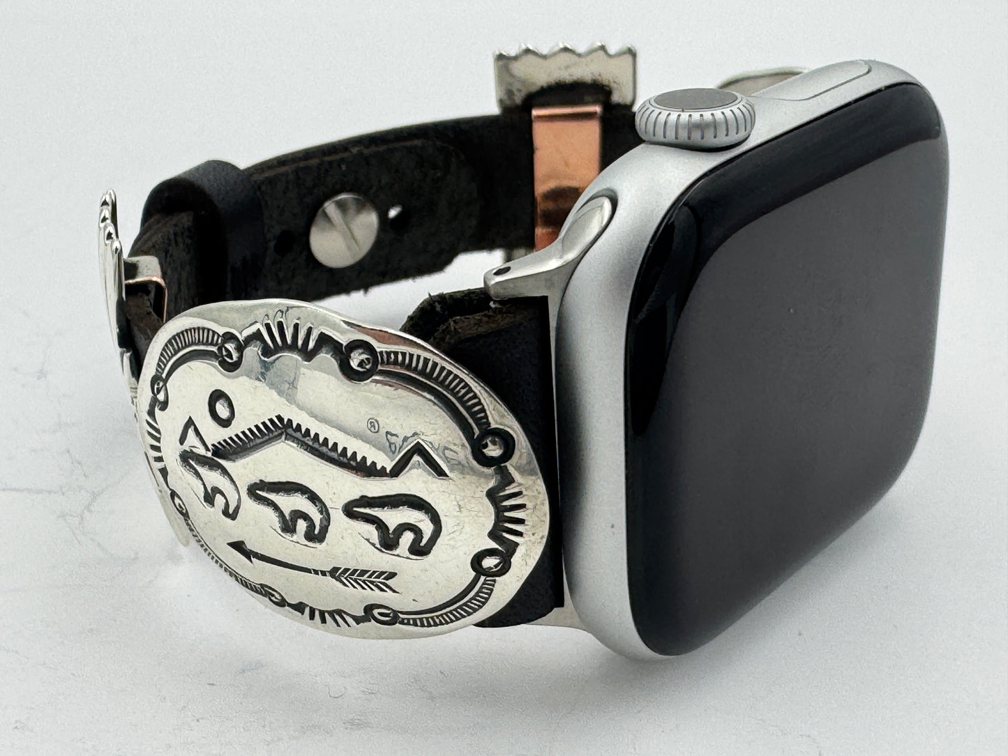 Jeanette Dale 38/40/41mm Sterling Silver Concho Leather Apple Watch Band (3 Bears) #6