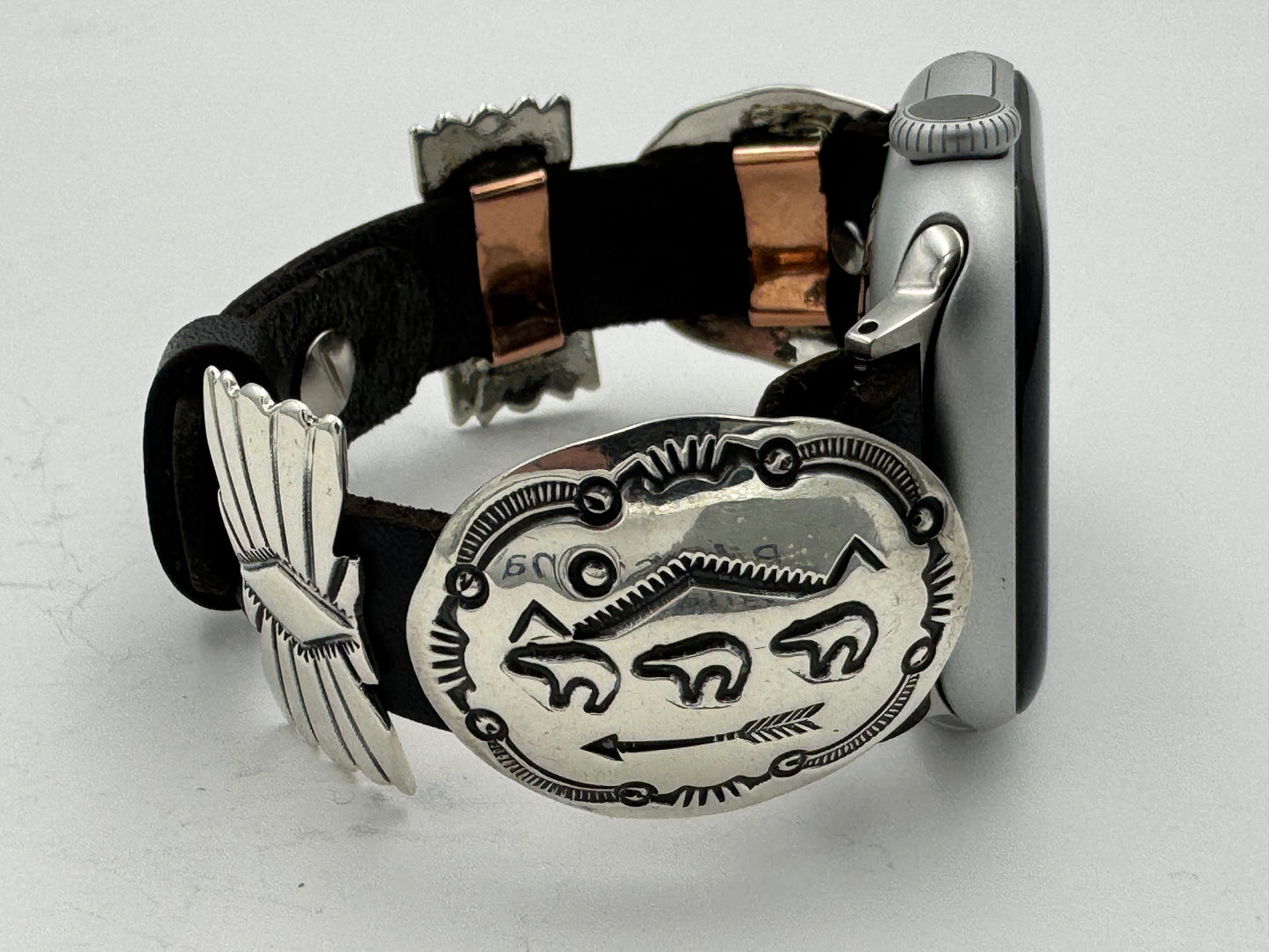Jeanette Dale 38/40/41mm Sterling Silver Concho Leather Apple Watch Band (3 Bears) #6
