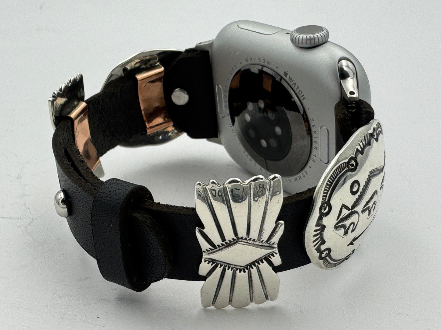 Jeanette Dale 38/40/41mm Sterling Silver Concho Leather Apple Watch Band (3 Bears) #6