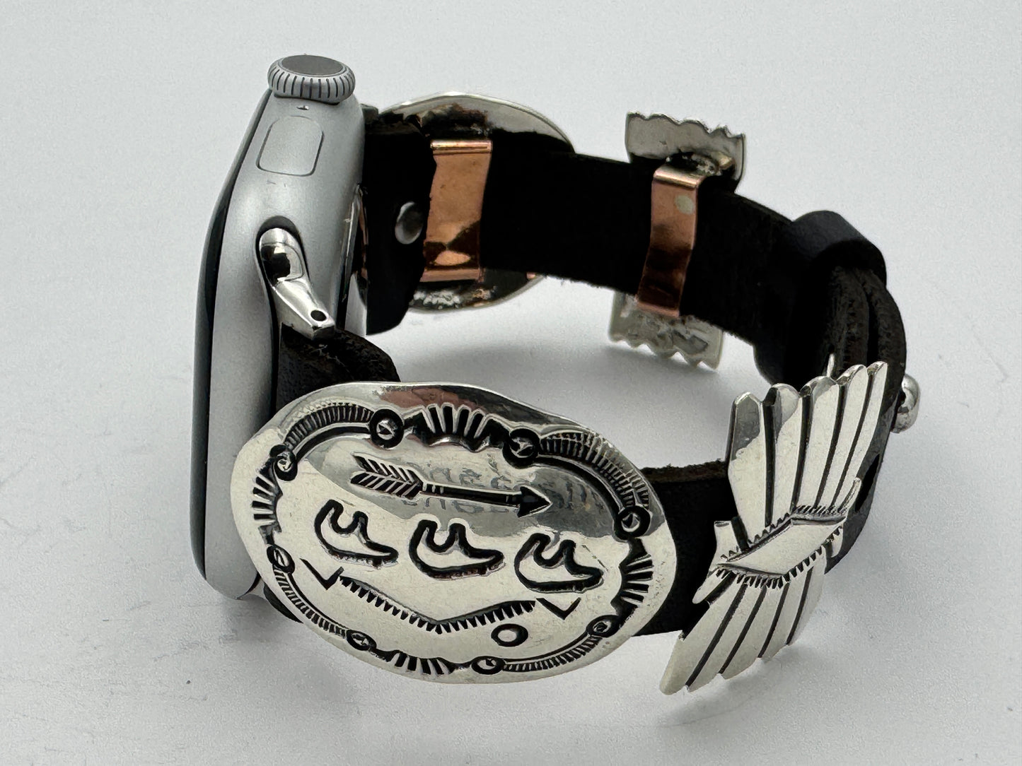Jeanette Dale 38/40/41mm Sterling Silver Concho Leather Apple Watch Band (3 Bears) #6