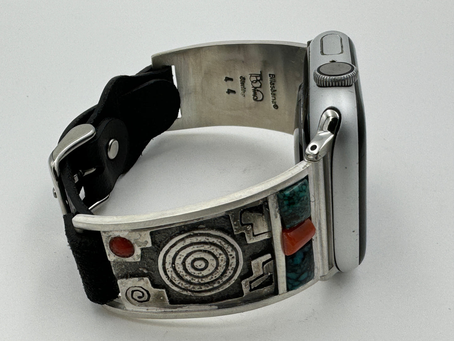 Tony Chino 42/44/45mm Unisex Sterling Silver Medicine Wheel Turquoise and Coral #44