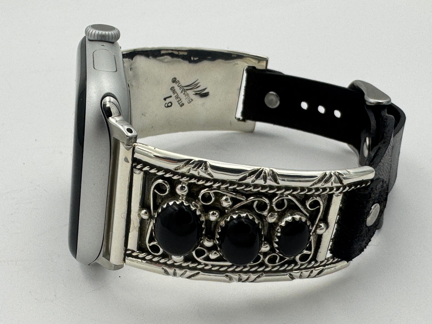 Nelson Morgan 42/44/45mm Unisex Sterling Silver Round Black Onyx #61