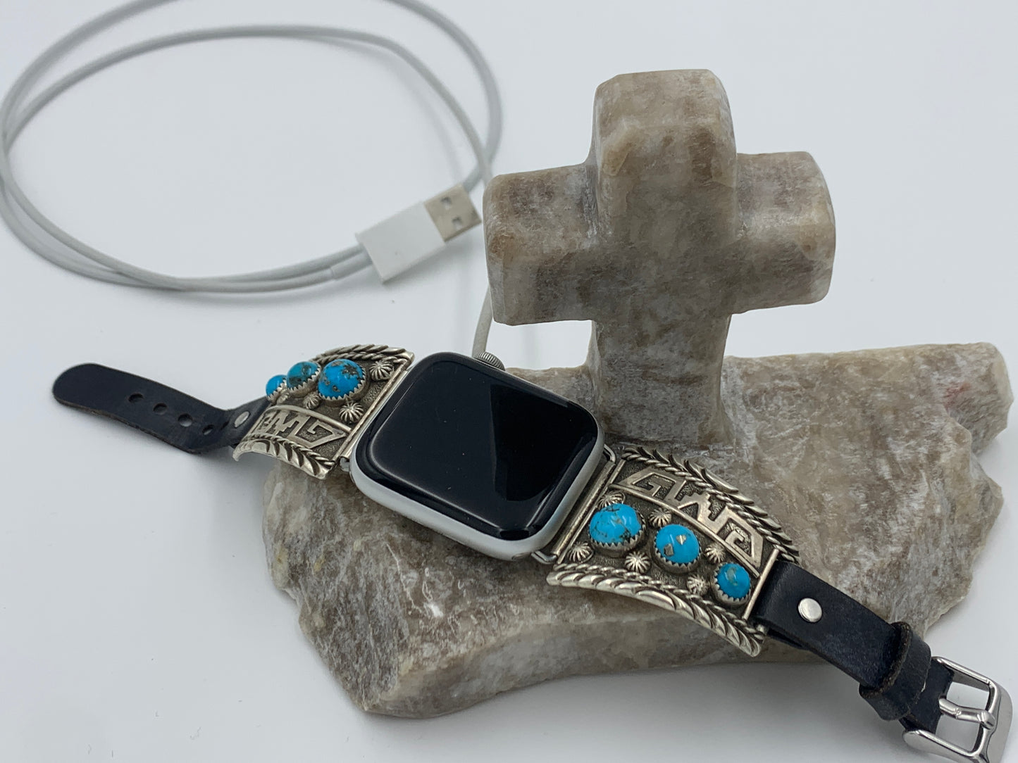 Native American Apple WATCH Charging Stone Cross and Medicine Wheel (JT37)