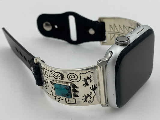Tony Chino 42/44/45mm Unisex Turquoise and Silver with Petroglyphs #32