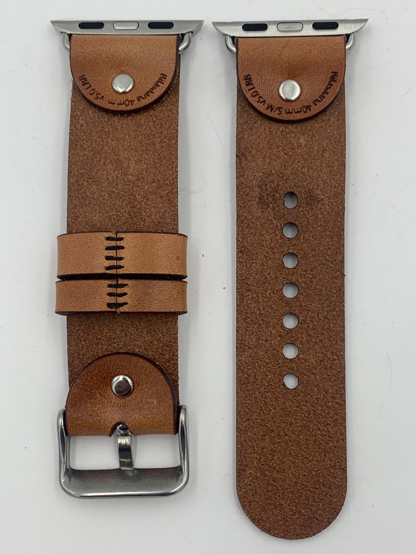 George Thompson 38/40/41mm S/M Tan Laser Cut Leather Apple Watch Buckle Band #19