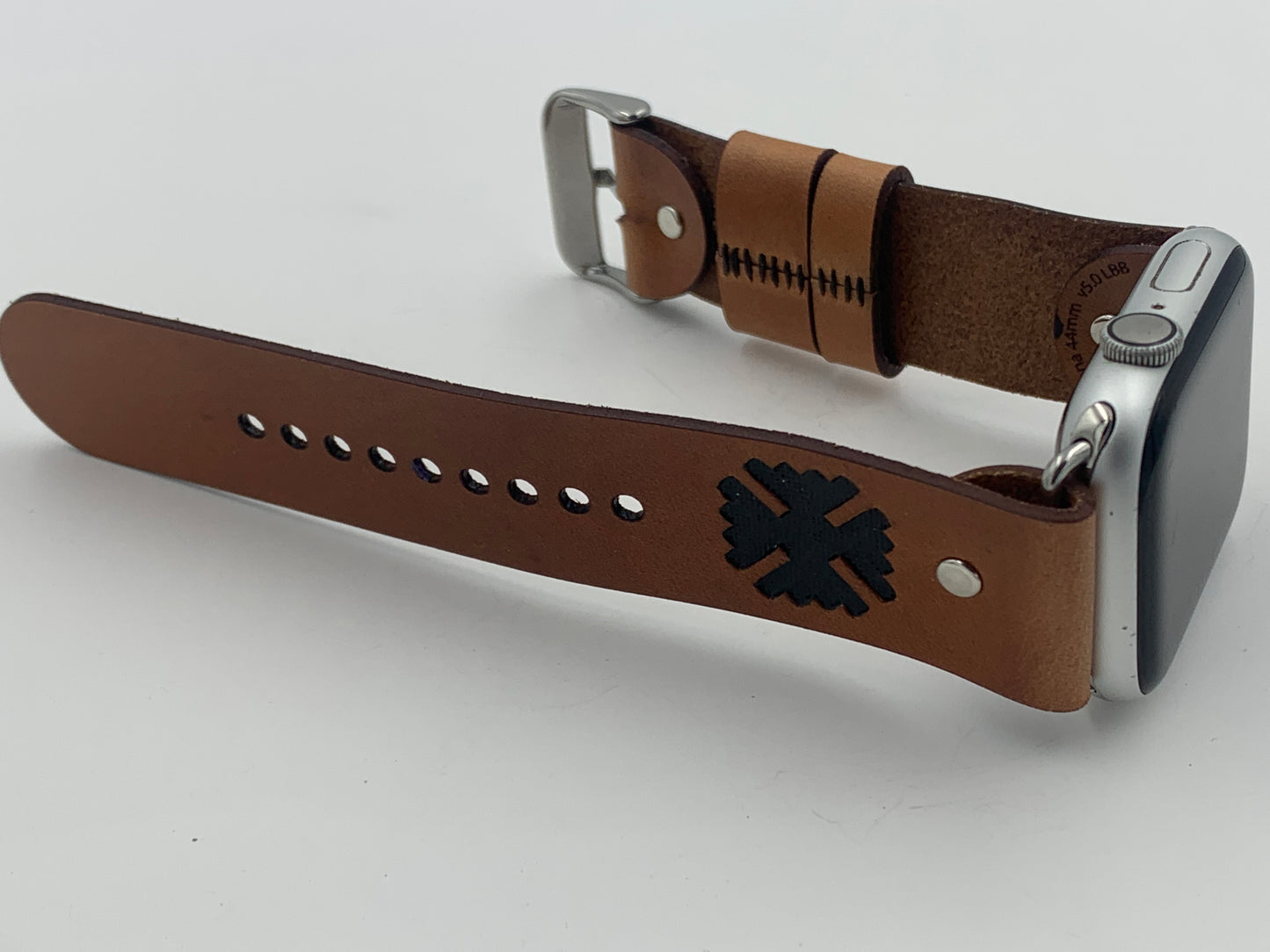 George Thompson 42/44/45mm M/L Tan Laser Cut Leather Apple Watch Buckle Band #25