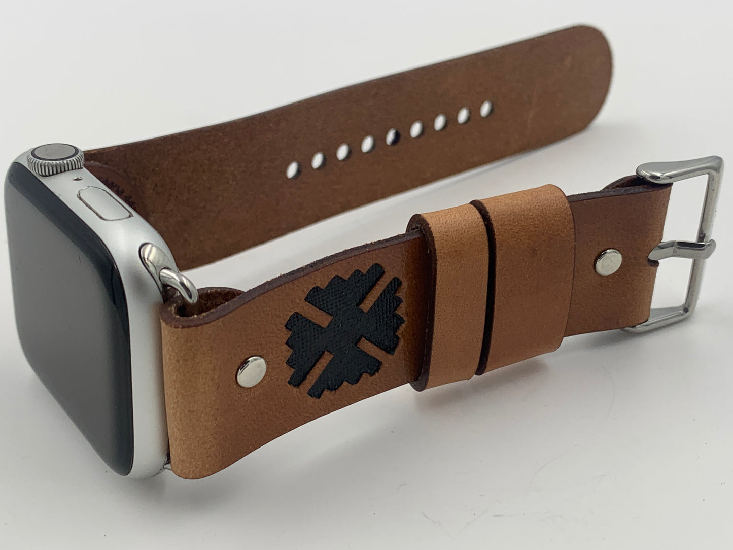 George Thompson 42/44/45mm M/L Tan Laser Cut Leather Apple Watch Buckle Band #25