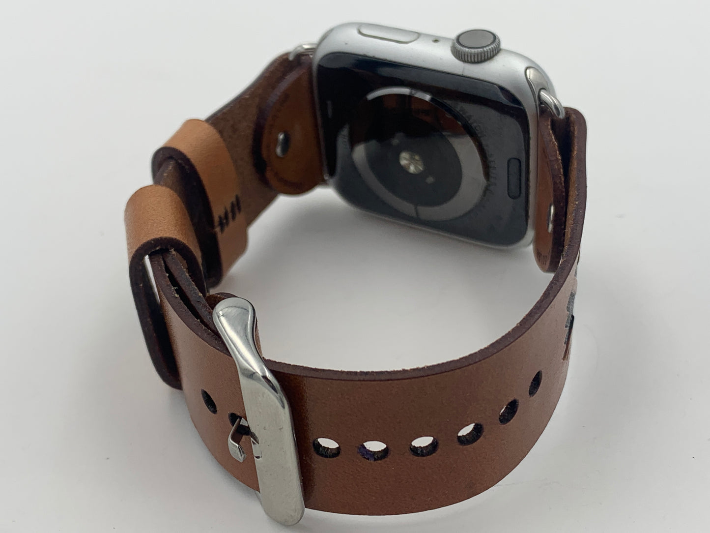 George Thompson 42/44/45mm M/L Tan Laser Cut Leather Apple Watch Buckle Band #25