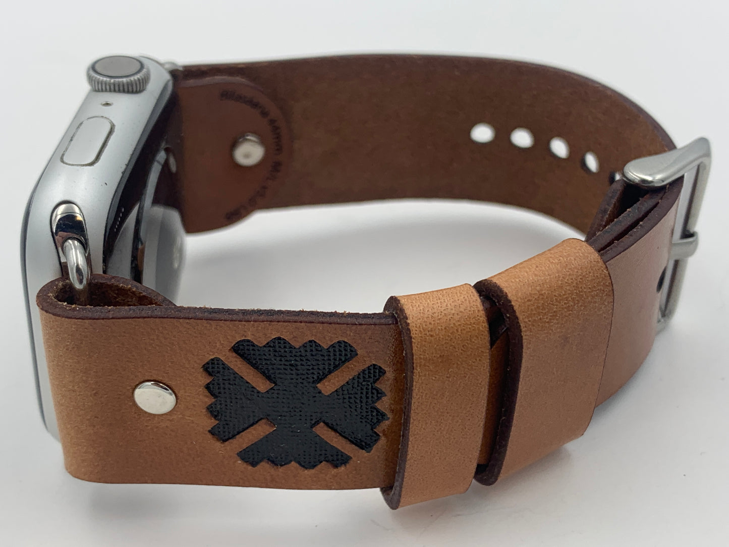 George Thompson 42/44/45mm M/L Tan Laser Cut Leather Apple Watch Buckle Band #25