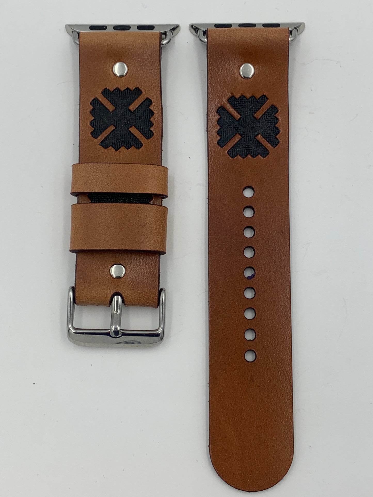 George Thompson 42/44/45mm M/L Tan Laser Cut Leather Apple Watch Buckle Band #25