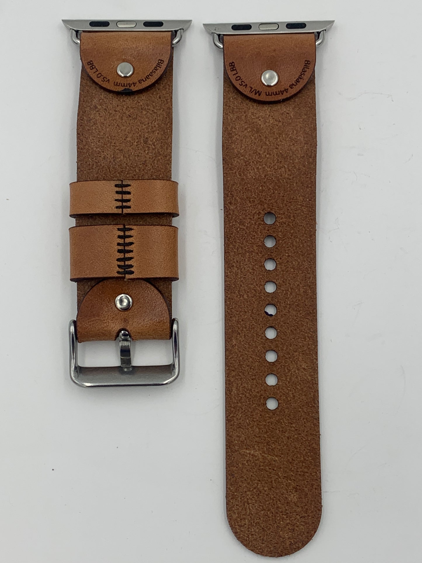 George Thompson 42/44/45mm M/L Tan Laser Cut Leather Apple Watch Buckle Band #25