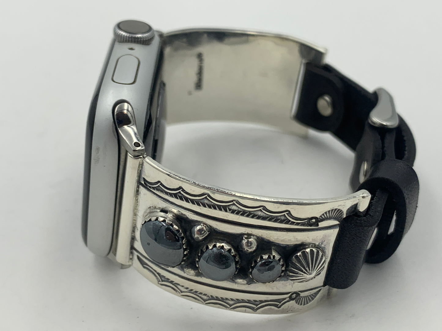 Jeanette Dale 38/40/41mm Unisex Stamped Sterling Silver 3 Stone Hematite #112