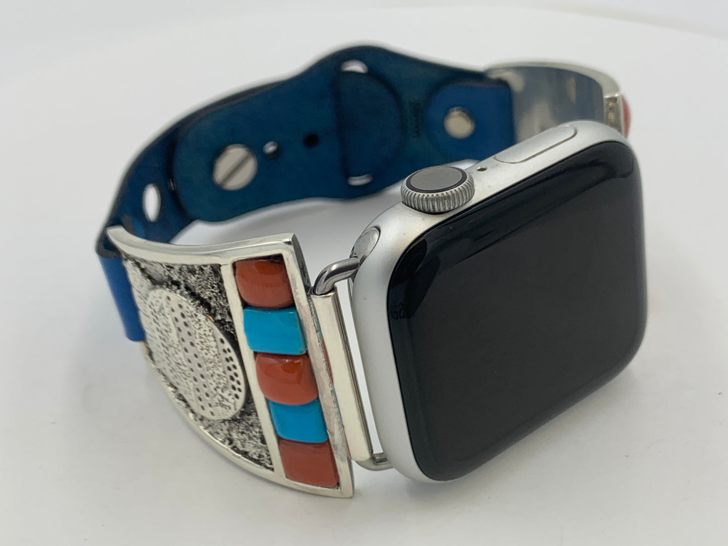 Tony Chino 38/40/41mm Turquoise and Coral Silver Trapezoid #2